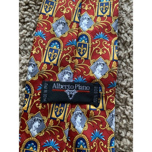 Alberto Piano Men's‎ Neck Tie ~ Vintage ~ Made in Italy Rome Head Red Blue - Picture 4 of 5